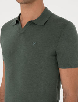 Koyu Ye_il Slim Fit Apa_ Yaka Triko T-shirt