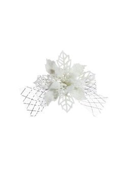 Цена за 2 шт. Ёлочные игрушки 2 шт. Зимнее волшебство. Бантик с цветком пластик, 119 см, белый фото 5