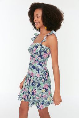 TRENDYOLMILLA Lacivert Fitted/Vucuda Oturan Ask?l? Cicekli Mini Dokuma Elbise TWOSS22EL1485  фото 2