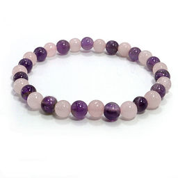 Браслет из камня Розовый кварц и Аметист на любовь и верность6мм