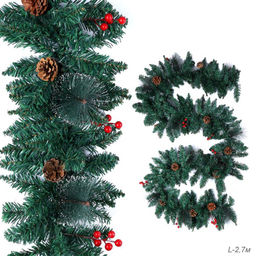Гирлянда из елочных веток искусственная 2,7 метра 260 веток с ягодами и шишками / WA-1 /уп 17/Новый год