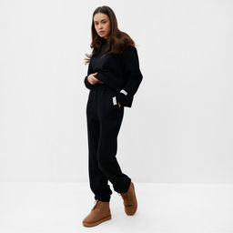 Джоггеры женские MIST Cozy style, чёрные, размер 48