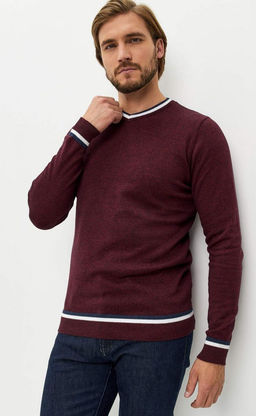 Пуловер однотонный мужской с V-образной горловиной F021-15-0046 bordo melange - Fine joyce фото 11
