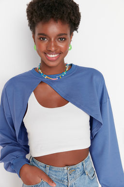 TRENDYOLMILLA Antrasit Asimetrik Super Crop Bisiklet Yaka Ince Orme Sweatshirt TWOAW23SW00531  фото 3