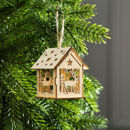 Цена за 2 шт. Ёлочная игрушка Домик с оленем, 7.5х6.5х6 см, от батареек, свечение тёплое белое - Luazon lighting фото 2