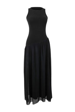 Siyah Belden Ac?lan Kolsuz Buzgulu Fitilli Esnek Orme Elbise TWOSS26EL00204