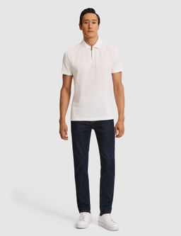 Ekru Slim Fit Saf Pamuk Fermuarl_ Polo Yaka T-shirt