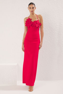 TRENDYOLMILLA K?rm?z? Gul Detayl? Dokuma Uzun S?k Abiye & Mezuniyet Elbise TPRSS25AE00135 фото 2