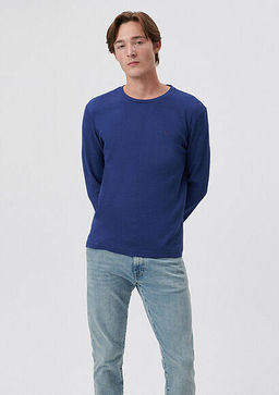 Uzun Kollu Lacivert Basic Tisort