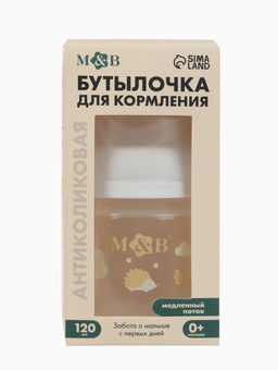 Бутылочка для кормления, широкое горло Ø50 мм, +0мес., 120 мл, M&B