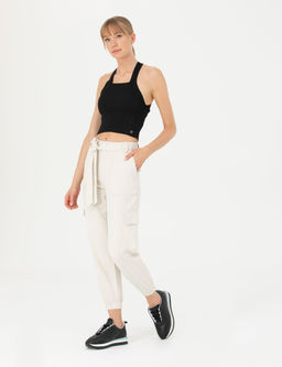 Krem Keten Kar___ml_ Jogger Fit Kanvas Pantolon