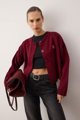 Bordo Bisiklet Yaka Ay_c_k Nak__l_ Triko H_rka TWOAW26HI00287