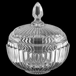 Конфетница стеклянная "Пралине" 900мл, д16см, h8,8см, общая h18,2см, основание д6,7см, с крышкой, под хрусталь, в коробке (Китай)