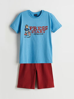 Bisiklet Yaka Nostaljik Maymun Bask?l? Erkek ?ocuk Ti??rt ve ?ort