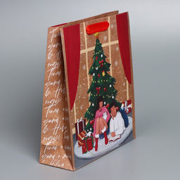 Пакет подарочный новогодний крафтовый «Уют в доме», M 26 х 30 х 9 см