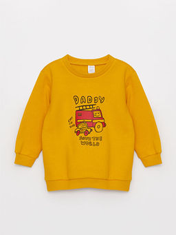 Bisiklet Yaka Bask?l? Erkek Bebek Sweatshirt