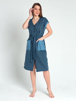 Халат женский кулирка на пуговицах "БЬЯНКА" ПОЛОСА ИНДИГО