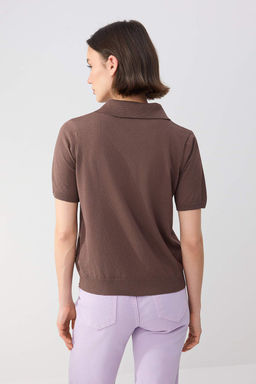 Wardrobe Essentials Kahverengi Premium Polo Yaka Triko Bluz TWOSS26BZ00113 - Trendyolmilla фото 6