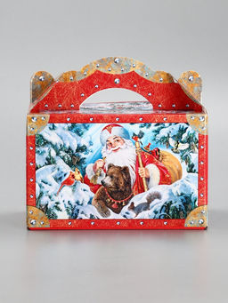 Подарочная новогодняя коробка «ЗИМНЯЯ СКАЗКА в красном» Чемоданчик средний 20×12×19 см