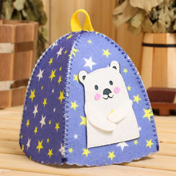 Шапка для бани и сауны «Застенчивый мишка», полиэстер, детская, синяя