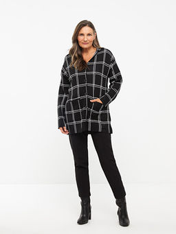 Kap??onlu Ekose Uzun Kollu Kad?n Triko H?rka