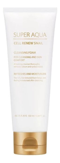 Пенка для лица очищающая с экстрактом слизи улитки MISSHA Super Aqua Cell Renew Snail Cleansing Foam, 100ml