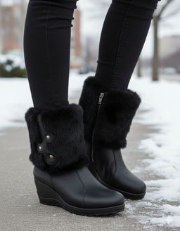 Унты женские на платформе. Черные. Короткие. Мех норка черная. Молния. - Roshva фото 7
