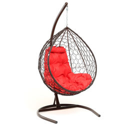 Кресло - кокон подвесное «Капля», 72×98×186 см, с искусственным ротангом, коричневое, с красной подушкой