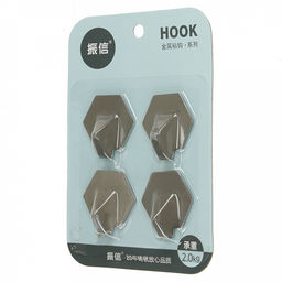Крючок на липучке "Шестиугольник", 4 штуки, 3,9х4х1,5см, нерж., в блистере (Китай)