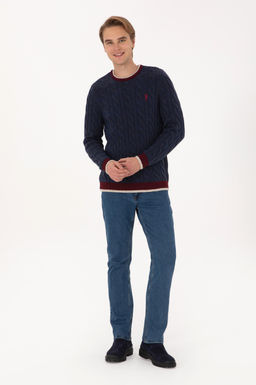 Erkek Lacivert Regular Fit Bisiklet Yaka Kazak