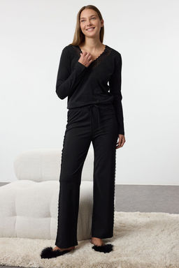 Siyah %100 Pamuklu Dantelli Orme Pijama Tak?m? THMAW25PT00096