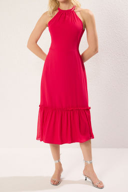 Fusya A Kesim Volanl? Midi Dokuma Elbise TWOSS19LJ0200