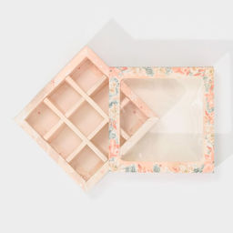 Цена за 5 шт. Коробка под 9 конфет новогодняя с ячейками «Стильный розовый» 14.5 х 14.5 х 3.5 см