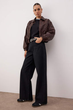 Siyah Beli Ayarl? Yuksek Bel Wide Leg/Genis Paca Jeans TWOAW26JE00265