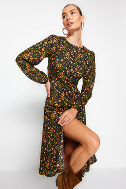 TRENDYOLMILLA Cok Renkli Y?rtmacl? Desenli Dokuma Elbise TWOAW23EL00325