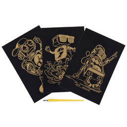 Hobbius GHPM-19 Набор для творчества Гравюра мини 10 x 15 см 1 х 3 шт Роботы (золото)  фото 4