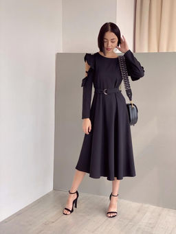 Martichelli Платье из микрошифона с открытыми плечами чёрное  фото 7