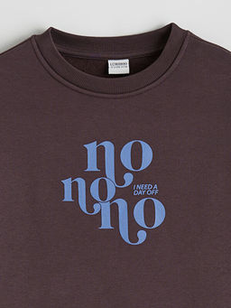 Bisiklet Yaka Bask?l? K?z ?ocuk Kal?n Sweatshirt