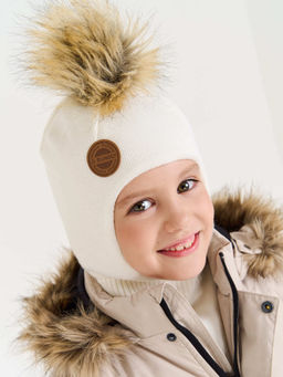 Шлем зимний из смесовой шерсти "Снежок" с меховым помпоном