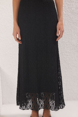 Siyah A Line Astarl? Dantel Maxi Esnek Orme Etek TWOSS25ET00149