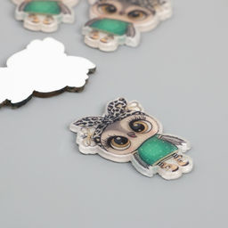 Цена за 5 шт. Декор для творчества акрил «Совушка в зелёном платье в бандане», 2.5×3.4 см