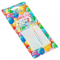 Свечи для торта 0,5х9см, с блестками, с подставками, парафин, белый, набор 12шт, в блистере (Россия)