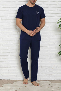 Lacivert Regular Fit Bask_l_ K_sa Kol _rme Pijama Tak_m_ TMNSS25PT00040