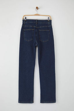 Koyu Mavi Yuksek Bel Comfort/Esnek/Rahat Straight Duz Kesim Boru Paca Jeans TWOAW26JE00062 - Trendyolmilla фото 6