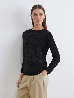 Bisiklet Yaka Desenli Kad?n Triko Kazak