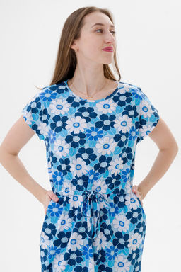 Платье женское домашнее из кулирки Лана голубая ромашка макси - Амадэль фото 7