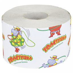 Туалетная бумага 1-слойная "Толстушка" 80-90 метров, сырье - вторичное волокно, с перфорацией и тиснением, светло-серый, ГОСТ Р 52354-2005, LIZZi (Россия)