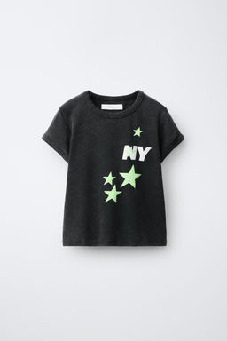 CAMISETA ACID WASH ESTAMPADO ESTRELLAS Y TEXTO / Gris antracita - Zara фото 2