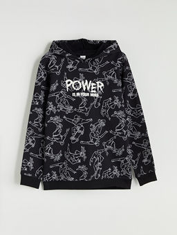 Kap??onlu Bask?l? Erkek ?ocuk Sweatshirt