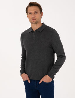 Antrasit Melanj Slim Fit Polo Yaka D__meli Triko Kazak